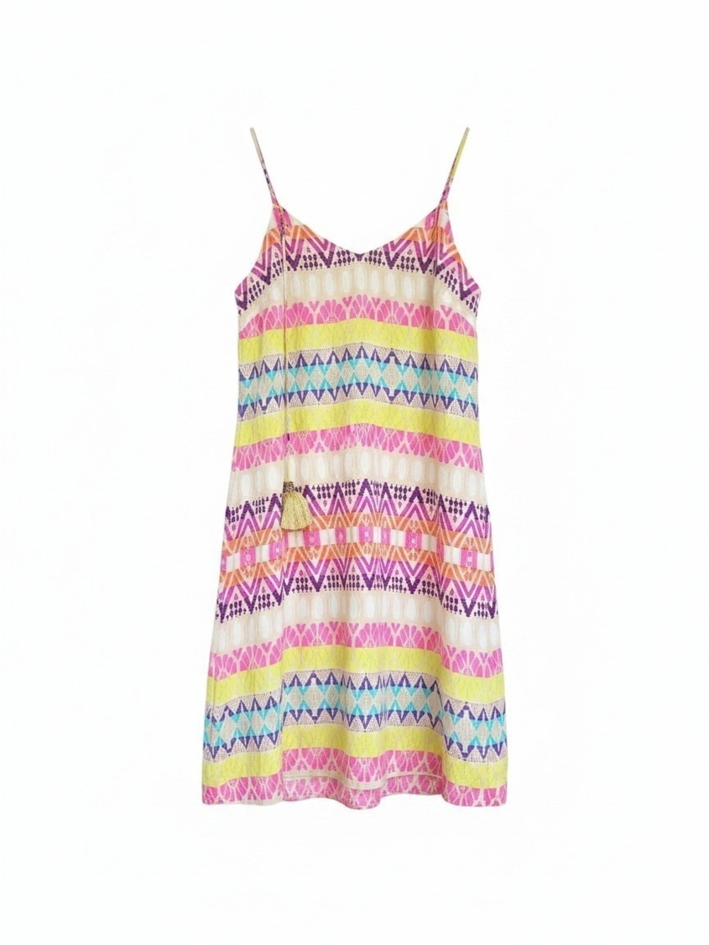 Alex & Trixie 100% Silk Geometric Tribal Tassel Mini Dress Size XS